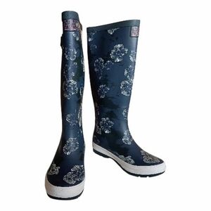 HELLY HANSEN Veierland 2 Graphic Boots Women's Tall Rain Navy Blue Floral Sz 7